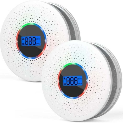 FLITI Kombinations-Rauch- und Kohlenmonoxidmelder, Rauch- und Kohlenmonoxidmelder mit Doppelsensor und austauschbarer Batterie für Zuhause, Garage, Büro (2er-Pack)