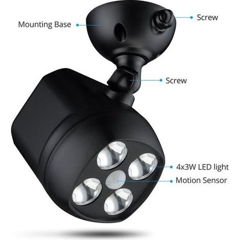 X-Century 15000MCD Spotlight LED Ultra Lumineux sans fil Waterproof Alimenté par Batterie avec Détecteurs de Mouvement Intelligent (1/4)