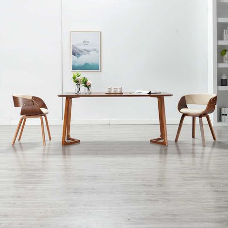 vidaXL Chaise à manger crème bois courbé et similicuir (1/5)
