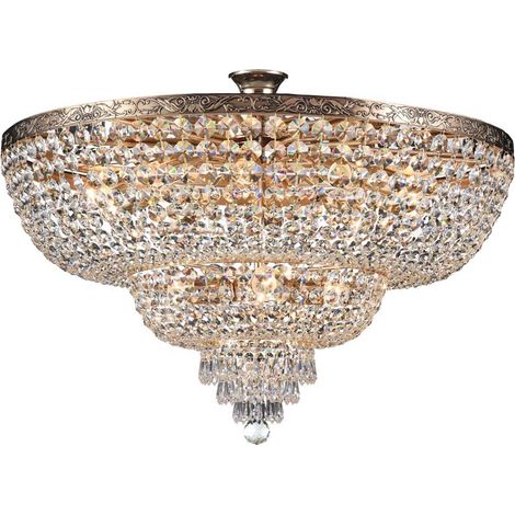 Palace Plafonnier semi-encastré doré antique et cristal, 14 lumières, E27 (1/5)