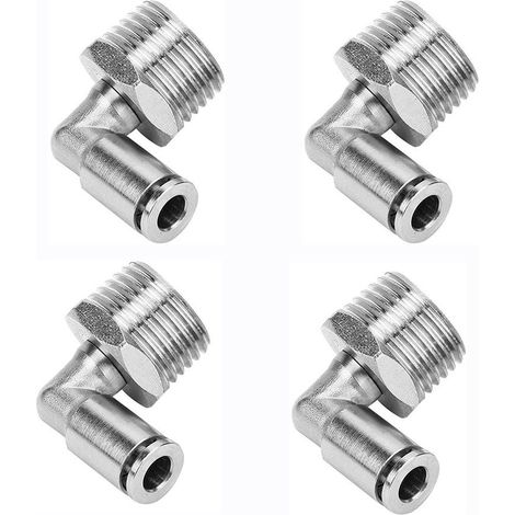 4 pièces tout-cuivre raccords de tuyau à connexion 6mm raccord rapide pneumatique + 90 degrés BSP filetage mâle(1/4") (1/5)