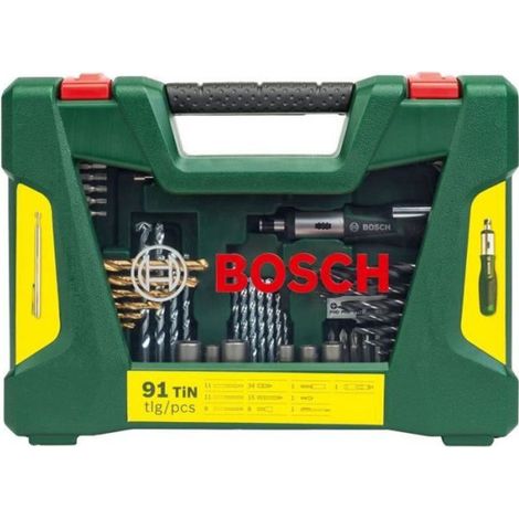 Bosch – Coffret multi-outils 91 pcs – Forets TiN pour bois, béton et métal – Vissage rapide avec tournevis à cliquet – Coffret de rangement inclus (1/3)