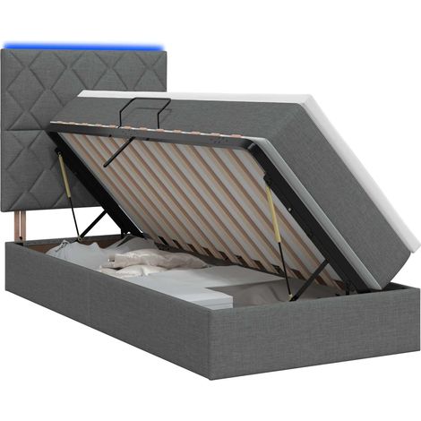 Cama de almacenamiento LED con colchón Gris oscuro 100 x 200 cm vidaXL (1/5)