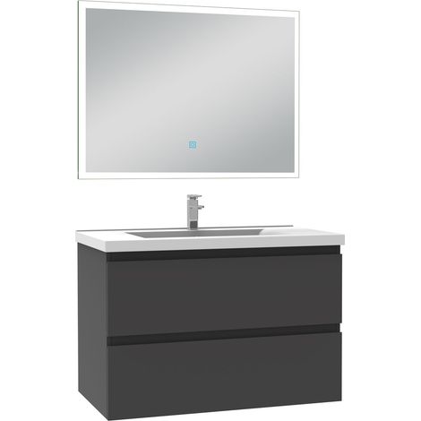 Ensemble Ocean meuble Salle de Bain 3pcs 80cm simple vasque + miroir Anthracite