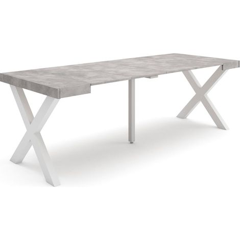 Skraut Home - Table console extensible, Console meuble, 220, Pour 10 personnes, Pieds bois massif, Style moderne, Gris Ciment (1/5)