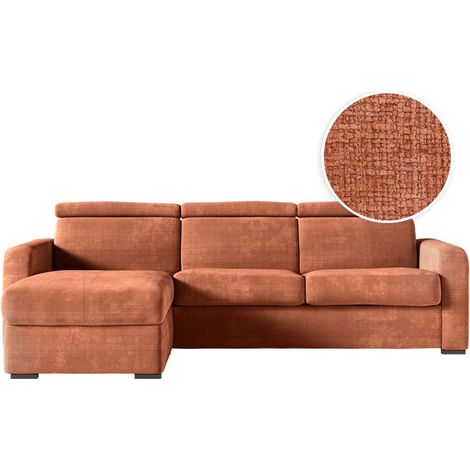 Canapé CAROLE d'angle convertible 4 places couchage quotidien 140x190cm en tissu chenille terracotta (1/5)