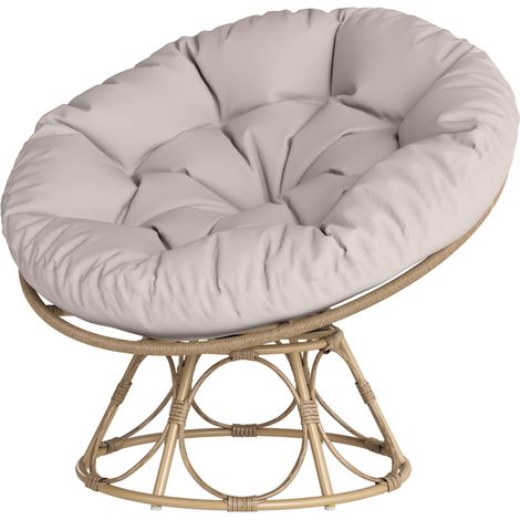 Fauteuil Papasan rotin pivotant 360° avec coussin d’assise, chaise ronde extérieure jardin balcon gris clair (1/5)