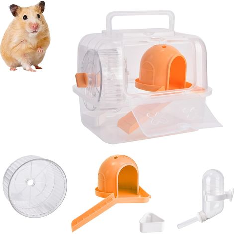 Cage de transport pour hamster, cage portable et respirante pour petits animaux - Cage multifonctionnelle pour cobayes avec accessoires (bouteille d'eau, roues) (1/5)