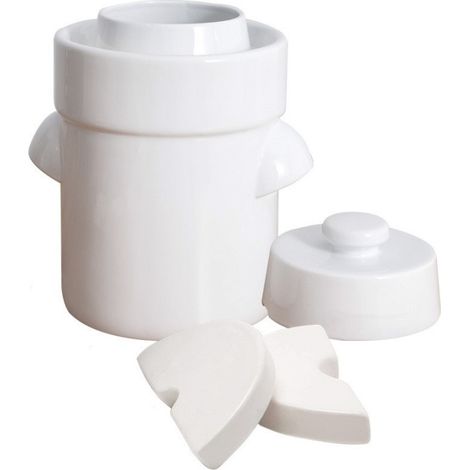 Outils Et Nature – Pot à choucroute en grès émaillé 20L – Avec 2 pierres demi-lune – Joint à eau pour lacto-fermentation – Conservation alimentaire optimale