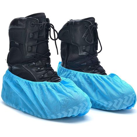 Lot de 100 (50 paires) couvre-chaussures et bottes jetables extra épais de qualité supérieure, résistants, imperméables et antidérapants, pour une utilisation intérieure et extérieure - Grammage 40 g/ (1/5)