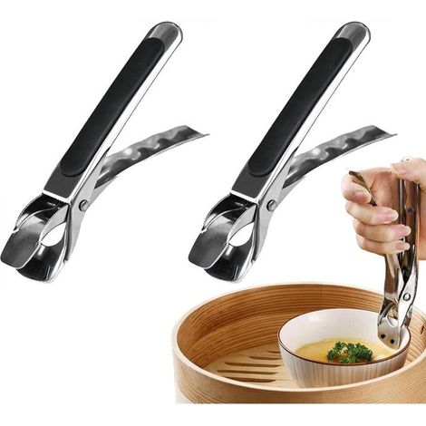 2 pinces airfryer, poignées caoutchoutées, silicone résistant à la chaleur, acier inoxydable, pour friteuse à air chaud et four