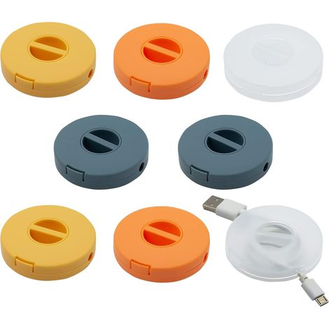Lot de 8 Enrouleur de Câble USB, 4 Couleurs Rétractable Rangements de Câbles, Support de Cordon de Chargeur Extensible Vide Organisateur Compact Gestion de Câbles pour d'oreillettes USB (1/5)