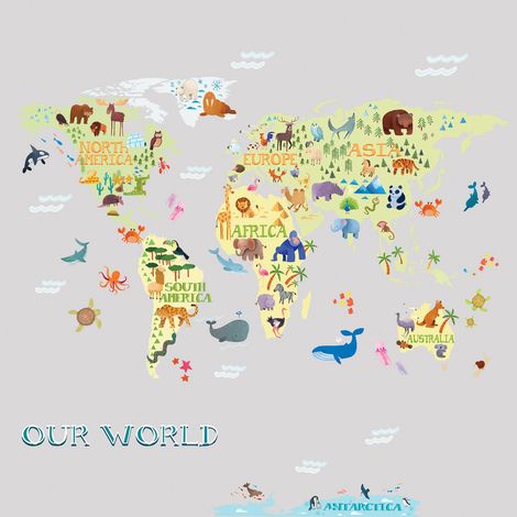 Stickers - Carte Du Monde Pour Enfants - Hauteur 92.71 cm (1/3)