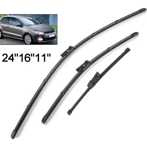 Lot de 3 Balais d'essuie-glace avant + arrière pour VW Polo 6R Hayon 2009 2010 2011 2012 2013 2014 2015 2016 2017 (1/4)