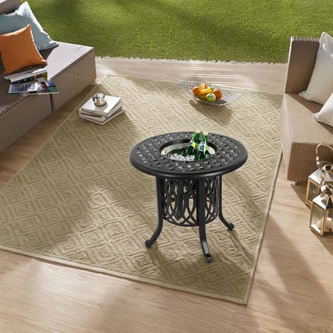 Table extérieure en aluminium avec seau à glace gris foncé,repose-pieds réglables. Pratique pour terrasse,patio et piscine.