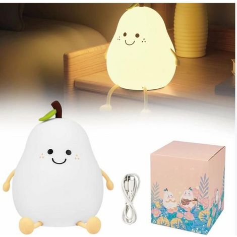 Veilleuse Poire - Lampe LED Tactile Rechargeable - Silicone ABS - 4000 K - Pour Chambre Bébé ou Adulte - 1 Pièce (1/4)