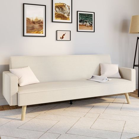 LARS Sofá cama recto escandinavo de 3 plazas en pana beige (1/5)
