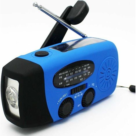 Generador multifuncional portátil de manivela manual, azul, recargable con energía solar, 2000 mAh (1/5)