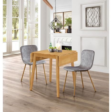 Hallowood Furniture Ledbury 2 Seater Dining Table and Chairs Set, Drop Leaf Table and Chairs in Taupe Faux Leather Upholstery and Wood Effect Metal Legs, 2 Person Dining Set for Home and Cafe (1/5)