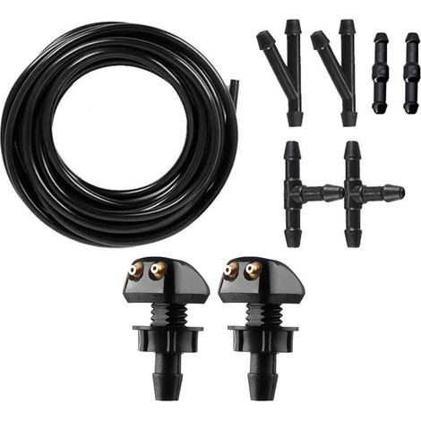 Kit de Tuyau Lave Glace Voiture Universel 2M Durite Lave Glace avec 2 Buse de Pulverisation et 6 Raccord Tuyau Lave Glace Flexible Caoutchouc Essuie Glace pour Pare-Brise Nettoyage Rapide (1/5)