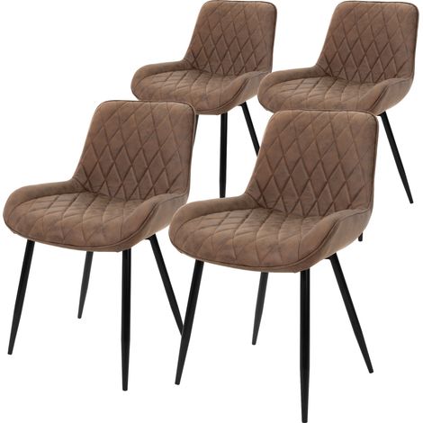ML-Design Set di 4 Sedie per Sala da Pranzo Marrone con Schienale Sedia per Cucina con Rivestimento in Ecopelle Imbottita Gambe in Metallo Sedia Salotto Soggiorno Materiale Traspirante e Morbido
