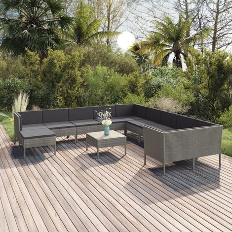 Salon de jardin 12 pcs - Canapé de jardin - Ensembles de Meubles d'exterieur - avec coussins Résine tressée Gris Chic-407656 (1/5)