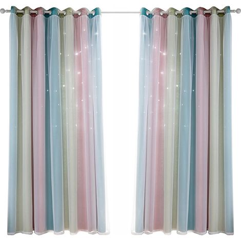 53 Inch Double Layer Polyester Blackout Curtains (Pink 53" W x (1/2)