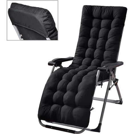 Sun Lounger Cushions, Thick Replacement Cushions for Garden Lounger, Single Lounge Cushion for Reclining Outdoor Garden Reclining Chair (Black) (1/5)