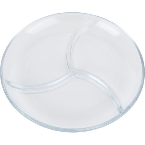 Assiette compartimentée en verre trempé, assiette à goûter réutilisable, vaisselle légère pour gâteaux et fruits (1/5)