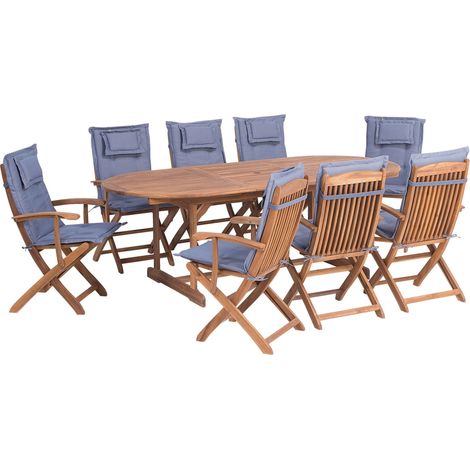 Garden Dining Set 8 Seater MAUI with Cushions Acacia Wood Blue (1/4)