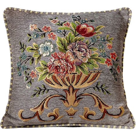 Housse de coussin décorative 48x48cm, lavable en machine, motif floral, carrée, pour mobilier d'intérieur et d'extérieur, multi-usages-Grey (1/5)