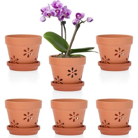 6pcs Pots de Fleurs en Terre Cuite avec Trous et soucoupes Petits Pots pour Plante à l’extérieur et à l’intérieur 10 x 8 cm (1/5)