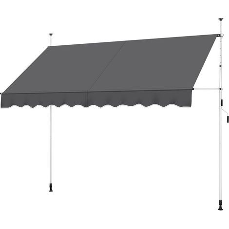 Store Banne Manuel 300 cm avec Manivelle, Auvent Rétractable Réglable en Hauteur et en Inclinaison sans Percement pour Balcon, Terrasse, Jardin Gris (1/5)