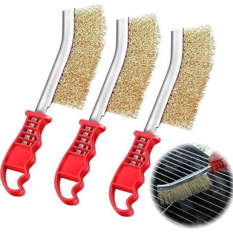 Lot de 3 brosses en laiton pour barbecue Brosse métallique en laiton Petites brosses métalliques avec poils (1/5)