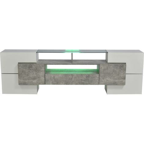 Meuble TV moderne blanc laqué 200 cm avec éclairage LED et rangement spacieux (1/5)