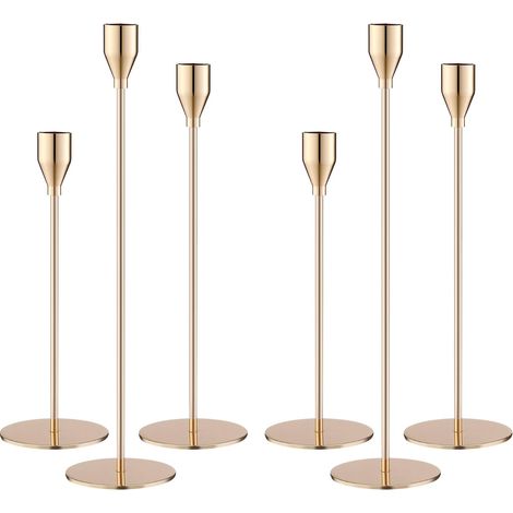 6 PCS Chandelier,Bougeoir doré Coniques,Chandelier de Mariage Différentes Tailles,33/29/23cm,décoration Vintage,Idéal pour Les dîners romantiques aux chandelles (Doré-6) (1/5)