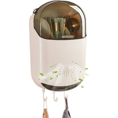 BelleRise – Wandmontierter Besteckorganizer – Essstäbchenhalter, staubdichte Löffel- und Essstäbchenablage, Abtropfschale (1/5)
