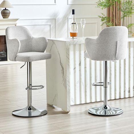 Ensemble de 2 tabourets de bar réglables, tabourets de bar modernes rembourrés avec accoudoirs, pivotants à 360°, réglables en hauteur, adaptés aux bars et restaurants à domicile.
