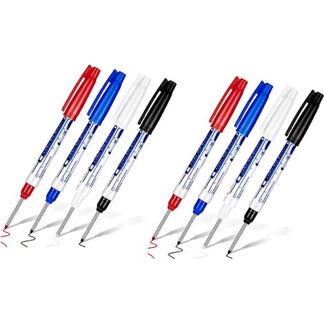 Stück Tiefenmarker mit langer Spitze, wasserfest, 30 mm Strichstärke, Permanentmarker, 4 Farben: Rot, Schwarz, Blau und Weiß (1/5)