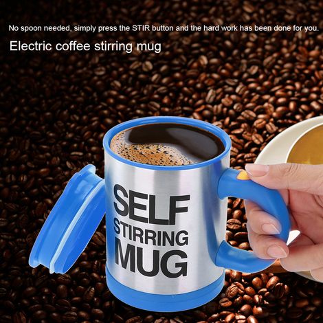 Mug électrique mélangeur automatique en acier inoxydable 301-400 ml pour lait, jus et café (bleu) (1/5)