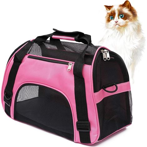 1 - Sac De Transport Pour Chien Et Chat - Polyester Imperméable - Respirant Avec Panneaux En Maille - Pour Voyage Aérien Et Vétérinaire - Rose - 40,6x19,1x24,1cm (1/5)