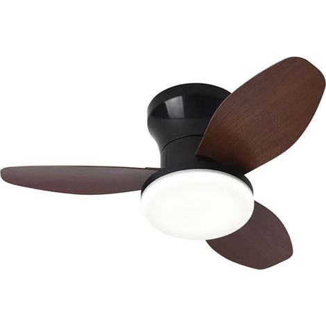 Ventilateur de plafond avec moteur CC et lumière LED 24 W, 6 vitesses d'air et 3 températures de lumière, télécommande incluse, noir cerisier (1/4)