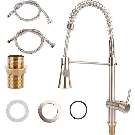 Robinet de cuisine à tirage unique avec douchette, G1/2" standard UK, finition chromée, 1 pièce (1/5)
