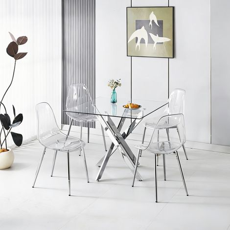Esstisch Set mit 4 Stühlen, Samtbezug, Metall chrom OKMYHOME (1/5)