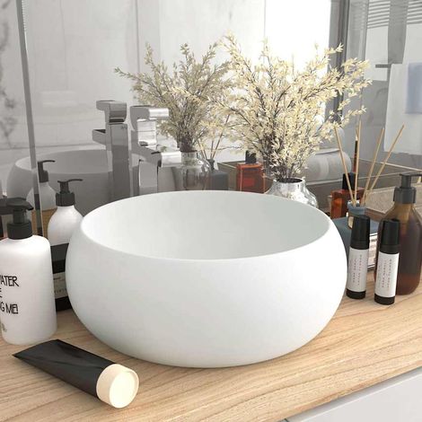Lavabo de bain-Vasque rond de luxe Blanc mat 40x15 cm Céramique 539438 (1/5)