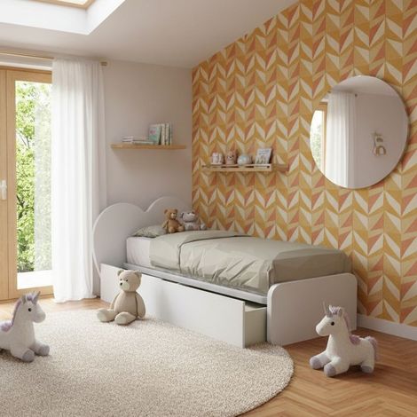 Letto singolo a cuore 80x190 con cassetti - Bianco