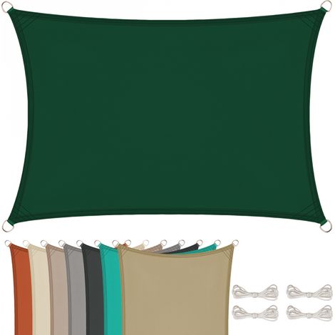 Voile d'ombrage rectangulaire pour terrasse, jardin, toile imperméable et résistant UV - 4 x 5 m - Vert foncé - Linxor