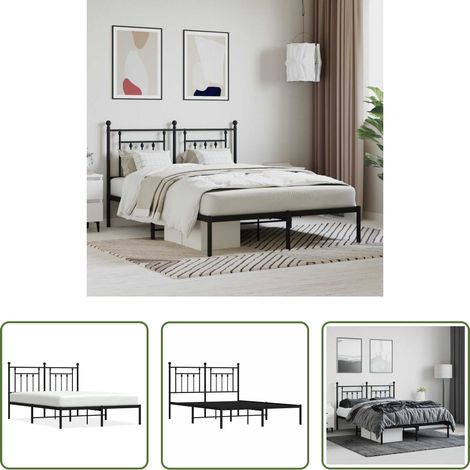 vidaXL Lit métallique - Cadre de lit métal sans matelas avec tête de lit noir 140x190cm (1/5)