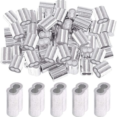 20 Stück 6 mm Aluminium Crimpschlaufen-Hülsen Drahtseilhülsen Doppelhülsen für Drahtseile und Kabelleitungsende (1/4 Zoll - 50 Stück)