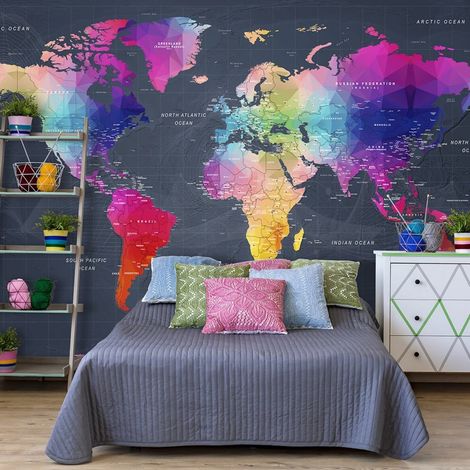 Papier peint World Map: Colourful Crystals - 350 x 245 cm (1/4)